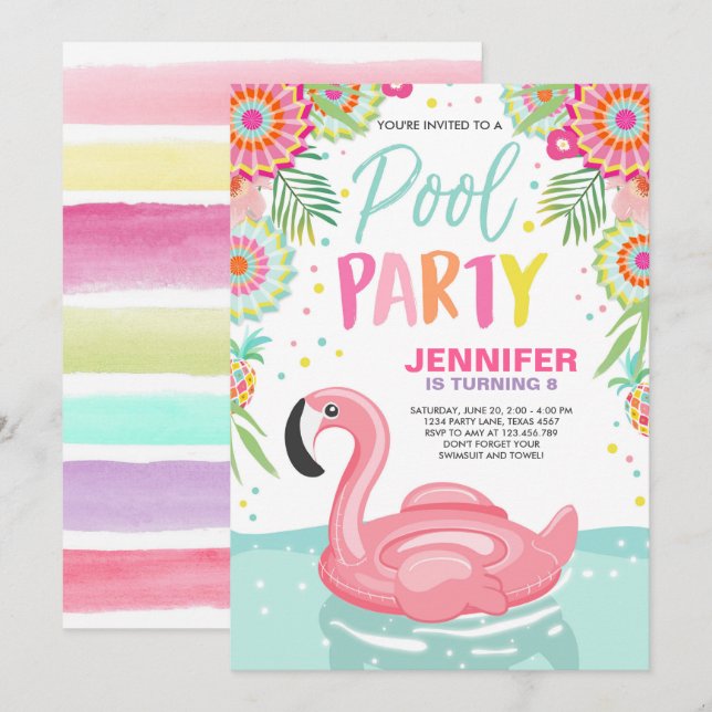 Flamant rose Pool Invitation à la fête Flotte de l (Devant / Derrière)