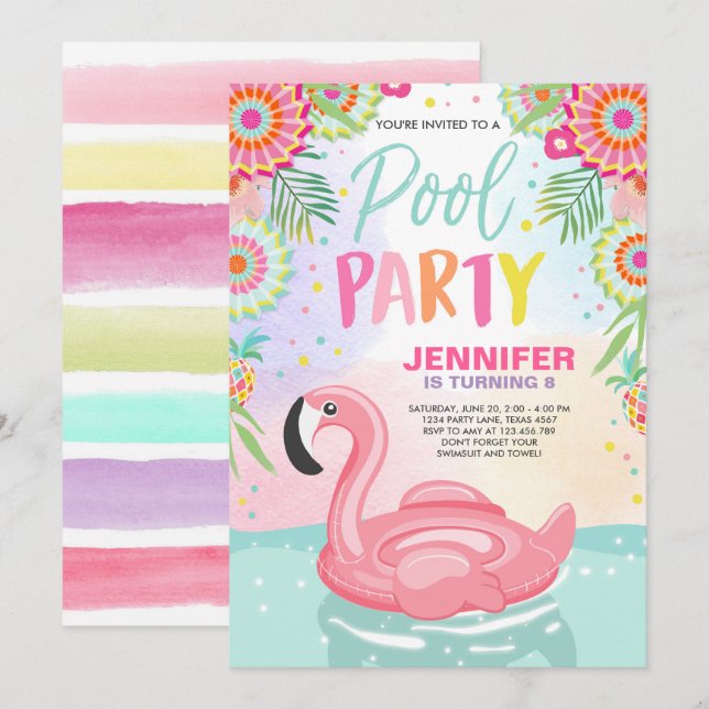 Flamant rose Pool Invitation à la fête Flotte de l (Devant / Derrière)