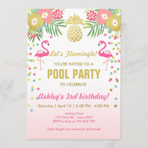 Flamant rose Pool invitation à la fête Tropical
