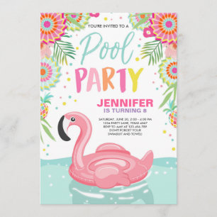 Flamant rose Pool invitation de fête Piscine tropi