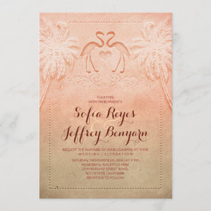 Flamant rose romantique Plage Mariage Invitation