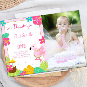 Flamant rose rose 1er anniversaire Invitations ave