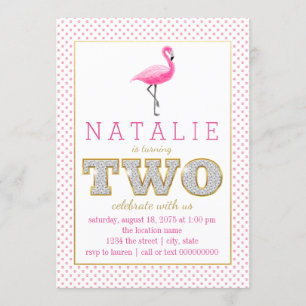 Flamant rose rose 2e anniversaire Invitations