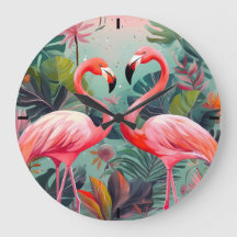 Flamant rose rose adorable Grande horloge ronde ac