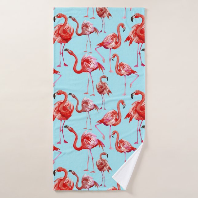 Flamant rose rose Aloha Motif d'oiseaux sur Turquo (Serviette de bain)