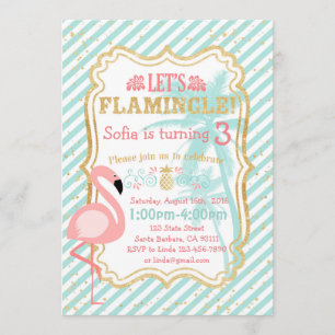 Flamant rose rose Anniversaire Fête Invitation