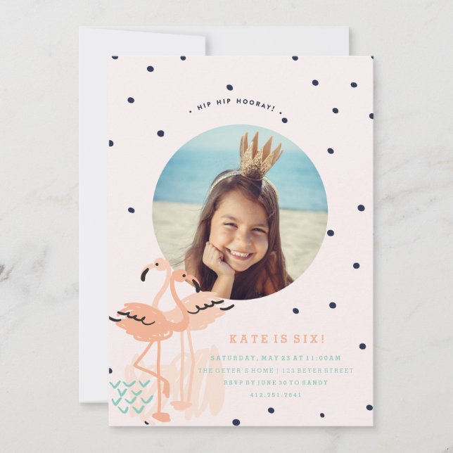 Flamant rose ROSE ANNIVERSAIRE INVITATION (Devant)