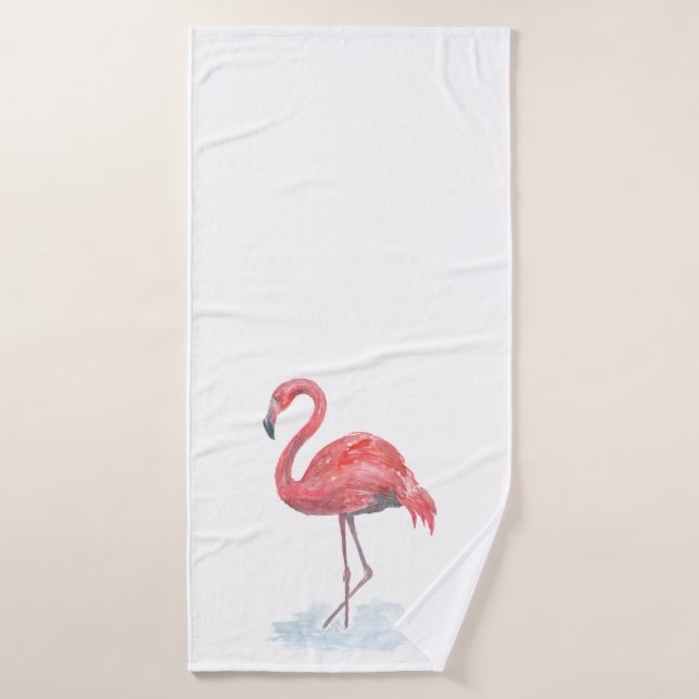Flamant rose rose, aquarelle. Linge de toilette (Serviette de bain)