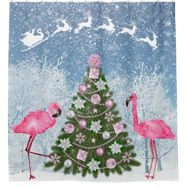 Flamant rose rose Arbre de Noël Douche rideau (Devant)