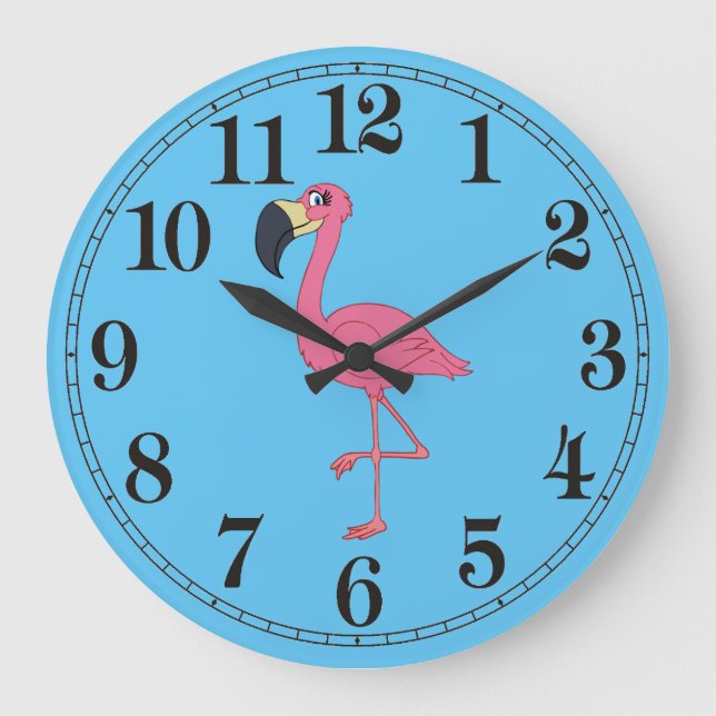 Flamant rose rose Arrondi (Grande horloge murale) (Recto)