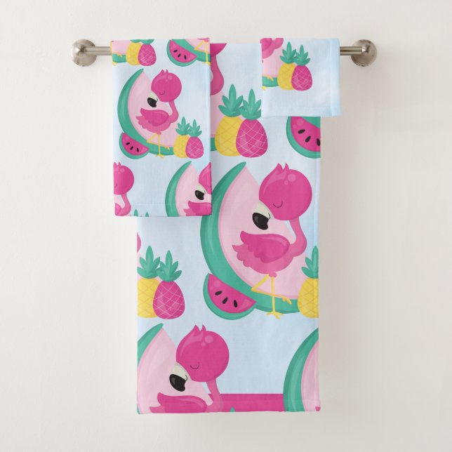 Flamant rose rose avec Motif de fruits tropicaux (En situation)