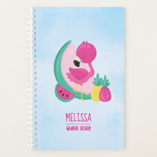 Flamant rose rose avec pastèque et ananas