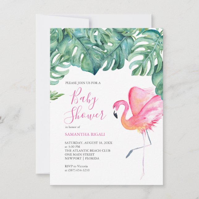 Flamant rose rose bébé douche Invitations (Devant)