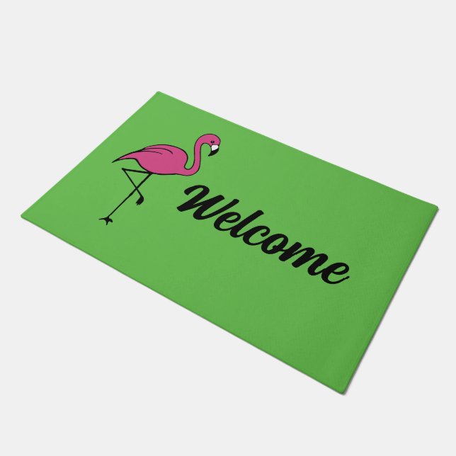 Flamant rose rose Bienvenue Mat Porte tapis (Incliné)