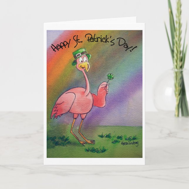 Flamant rose rose Bonne Carte de la Saint Patrick (Devant)