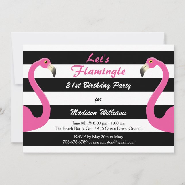 Flamant rose rose branché Invitation du 21e annive (Devant)