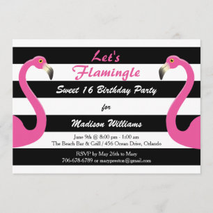 Flamant rose rose branché Sweet 16 Invitation