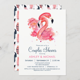 Flamant rose rose Chic Couples Douche Invitation