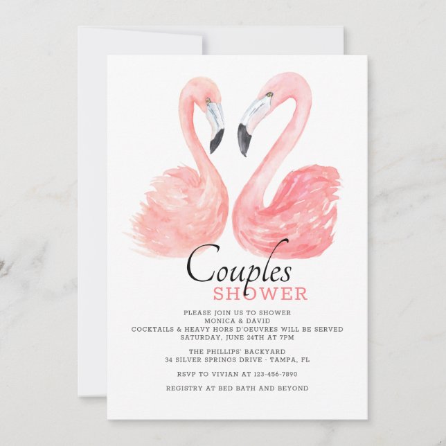 Flamant rose rose Couples douche Invitation (Devant)