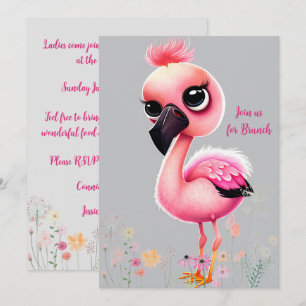 Flamant rose rose Dames Brunch Invitation