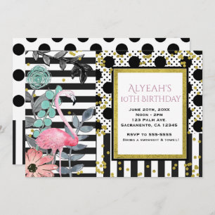 Flamant rose rose d'été Poka Dot Party Invitations