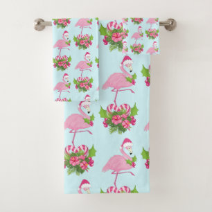 Flamant rose rose en Santa Hat avec Sucre de canne