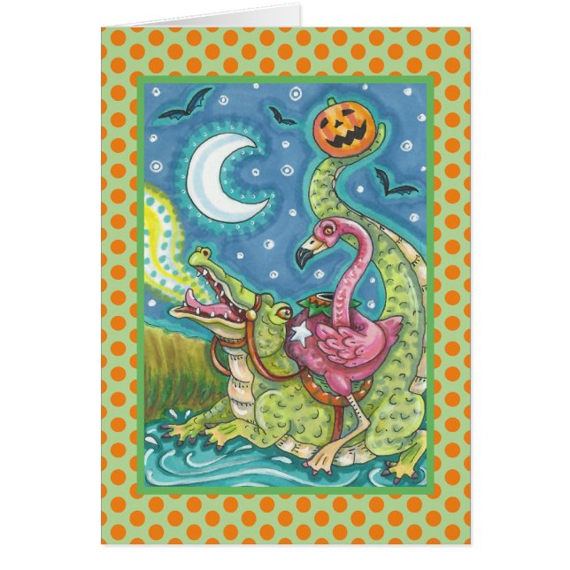 Flamant rose ROSE ET VERSE CARTE CROCODILE EN COUR (Devant)
