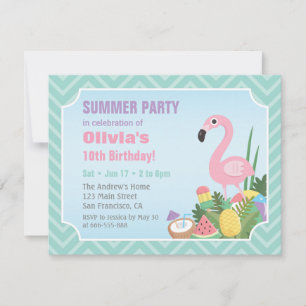 Flamant rose rose Été Luau Anniversaire Invitation