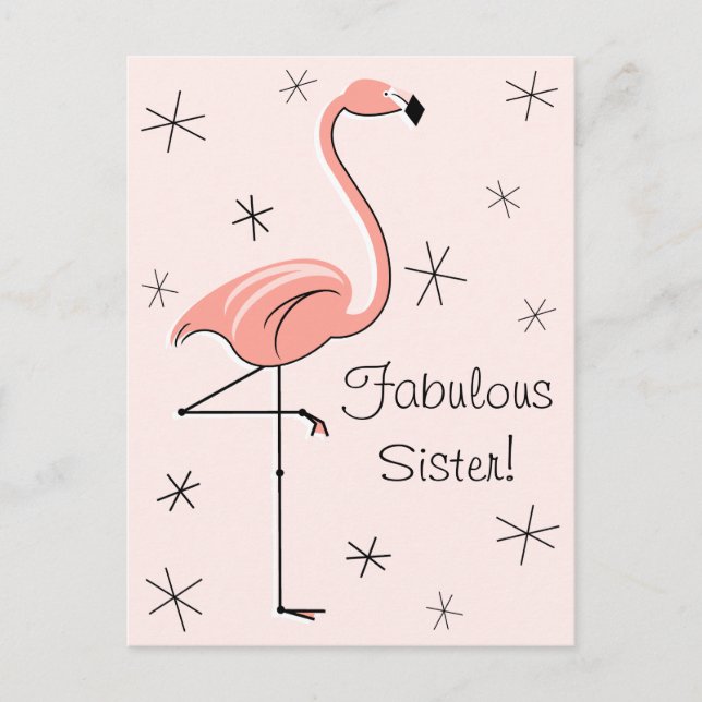 Flamant rose Rose Fabulous Soeur! carte postale ve (Devant)
