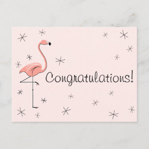 Flamant rose rose "Félicitations !" carte postale