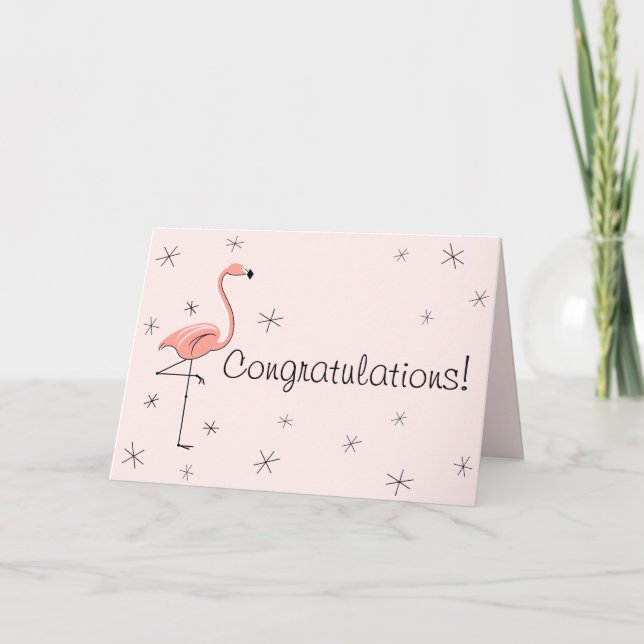 Flamant rose rose Félicitations! carte texte avant (Devant)