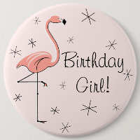 Flamant rose rose 'Fille d'anniversaire ! ' badge