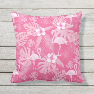 Flamant rose rose Fleurs tropicales Coussin extéri