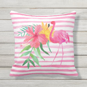 Flamant rose rose Fleurs tropicales Coussin extéri