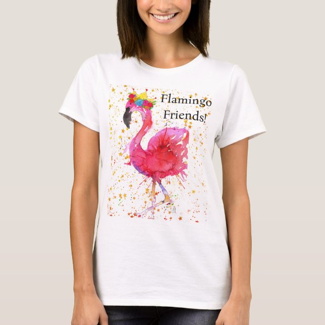 Flamant rose rose mignon et coloré en T-shirt Cour (Devant)