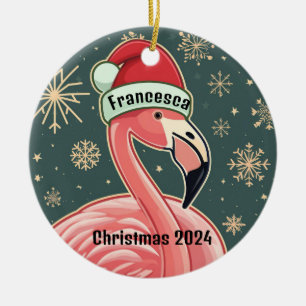 Flamant rose rose Ornement de Noël personnalisé
