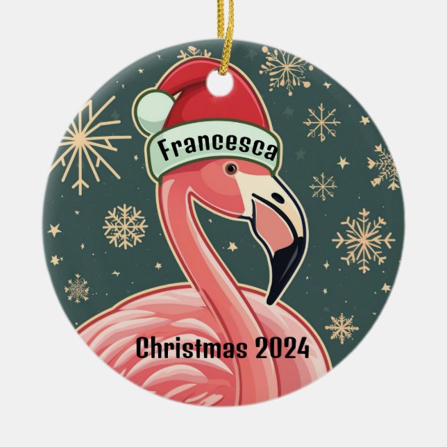 Flamant rose rose Ornement de Noël personnalisé (Devant)