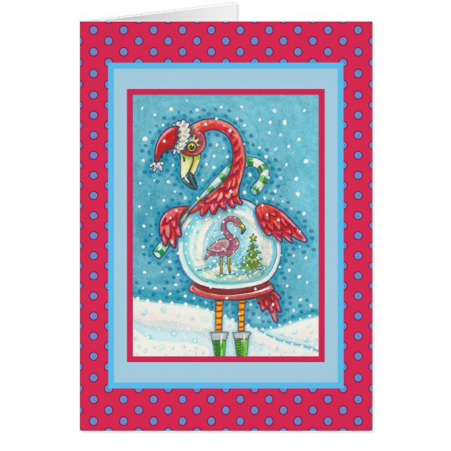 Flamant rose ROSE SNOWGLOBE, CARTE DE SALUT DE NOË (Devant)