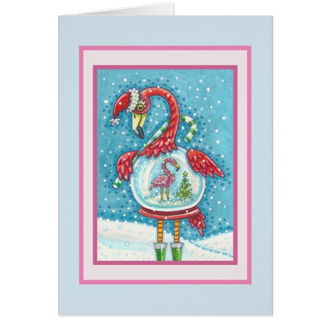 Flamant rose ROSE SNOWGLOBE, NOËL CARTE DE SALUT B (Devant)