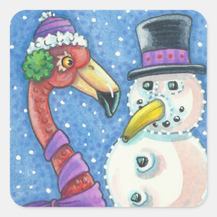 Flamant rose ROSE SNOWMAN CHRISTMAS STICKERS Carré