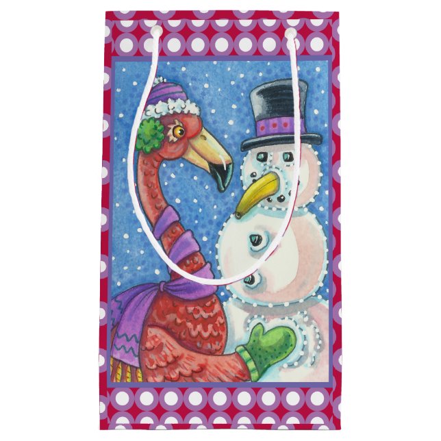 Flamant rose ROSE SNOWMAN NOËL CADEAU SAC PETIT (Devant)
