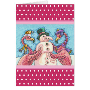 Flamant rose ROSE SNOWMAN, NOËL CARTE DE RECONNAIS