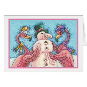 Flamant rose ROSE SNOWMAN, NOËL CARTE DE SALUT B