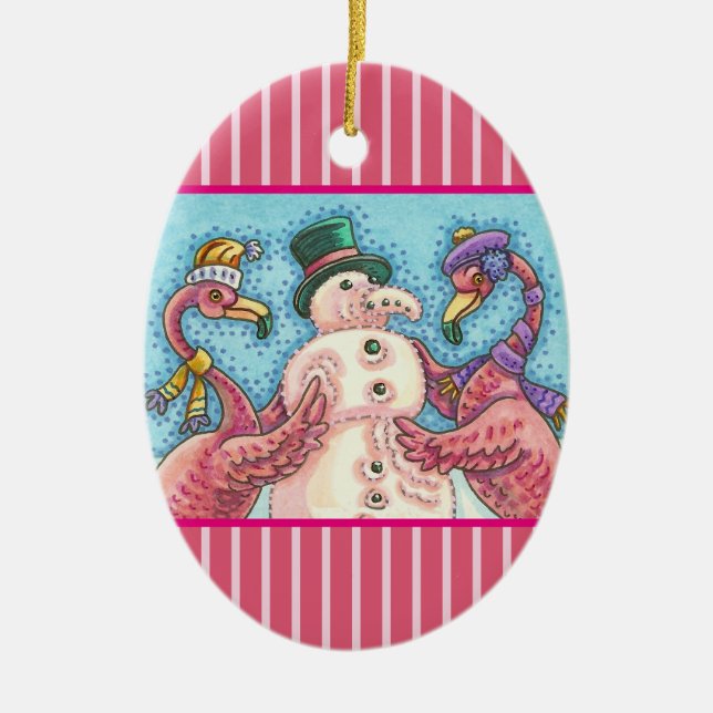 FLAMANT ROSE ROSE SNOWMAN, NOËL ORNEMENT DE VACANC (Devant)
