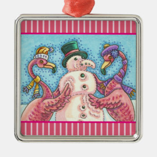 Flamant rose ROSE SNOWMAN, NOËL ORNEMENT DE VACANC