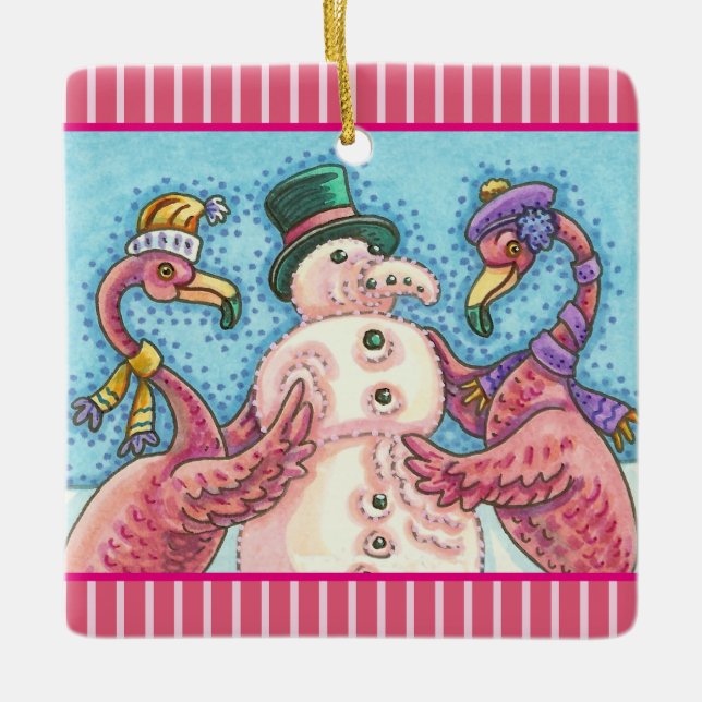 Flamant rose ROSE SNOWMAN, NOËL ORNEMENT DE VACANC (Devant)