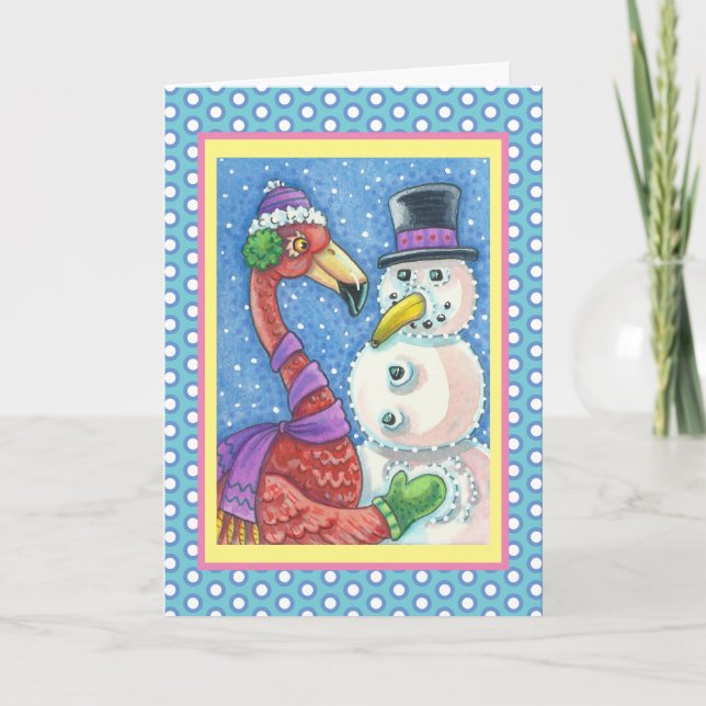 Flamant rose ROSE SNOWMAN VACANCES CARTE DE REMERC (Devant)