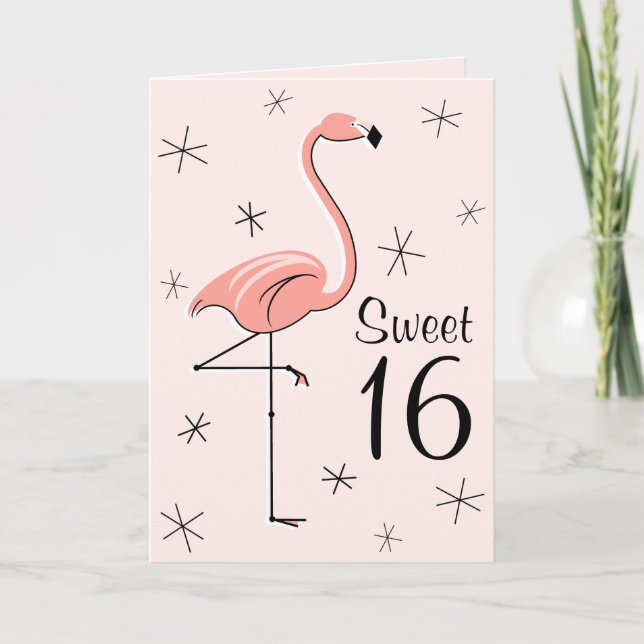 Flamant rose Rose Sweet 16 carte de voeux vertical (Devant)