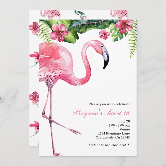 Flamant rose rose Tropical Summer Party Invitation (Devant / Derrière)
