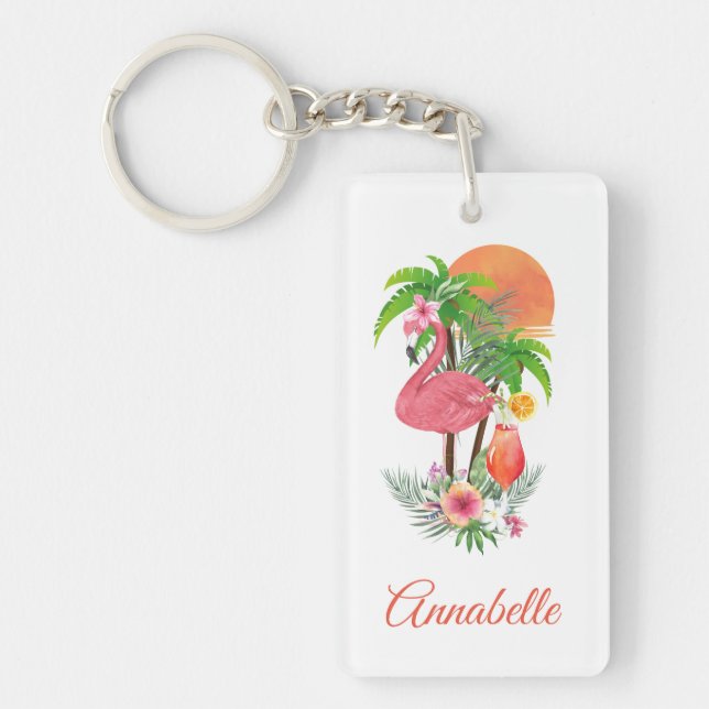 Flamant rose rose Tropical Vacances Porte - clé ac (Devant)